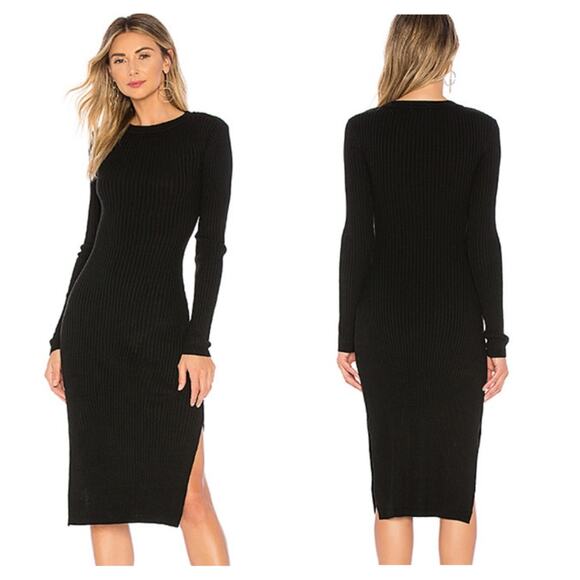Lovers + Friends Around the Fire Ribbed Midi Sweater Dress Size XS Black Knit - Picture 1 of 14